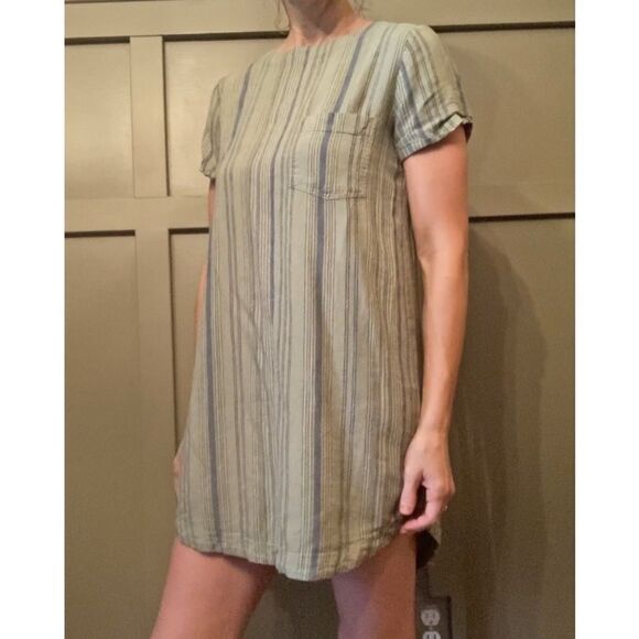 CLOTH & Stone Anthropologie Linen Blend Striped Shirt Dress Button Back Size XS - Picture 2 of 14